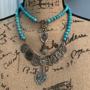 Love Heals turquoise  double up charm necklace